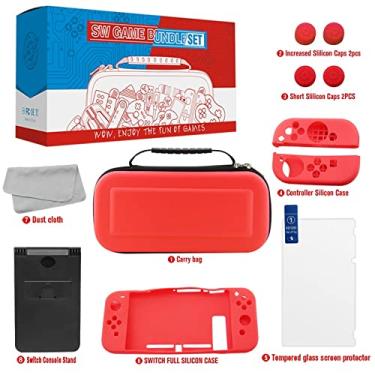 Imagem de Kit Proteção Nintendo Switch 10 em 1 Case Capa Película Grips Vermelho