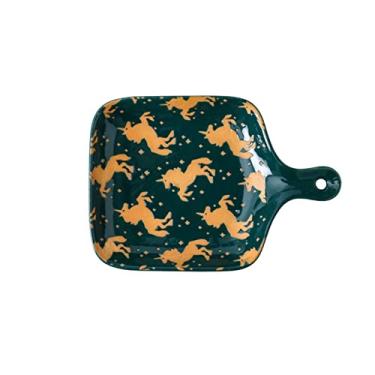 Imagem de Pratos de cozinha de cerâmica GUIPAIHAI com alça única tigela de sala de sobremesa panela de bolo de café da manhã (cor: C)