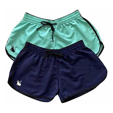Imagem de Kit 2 Shorts Bermuda Feminino Opice Tactel Moda Praia (F-Azul.Escuro/Branco-Verde.Agua/Preto, M)