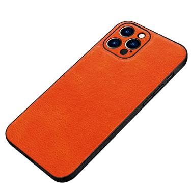 Imagem de Capa para iPhone 13 Mini/13/13 Pro/13 Pro Max, capa protetora fina de couro PU luxuoso, proteção total para câmera à prova de choque, capa macia de TPU (poliuretano termoplástico), laranja, 13 Pro 6,1 polegadas