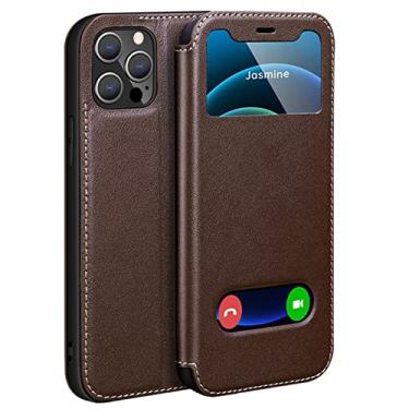 Imagem de GSYH Capa carteira para iPhone 11/11 Pro/11 Pro Max, Capa flip de couro PU com função de visualização de janela Capas protetoras TPU à prova de choque, Marrom, 11pro max 16,5 cm