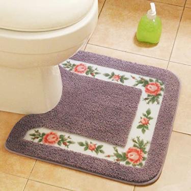 Imagem de Tapete Higiênico Estilo Pastoral Conjunto de Tapete de Banheiro Padrão de Flores em Forma de U Tapete de Banheiro Decoração de Chão Conjunto de Tapete de Banheiro de Fibra Cobertura de Tampa de Banheiro, 1 peça quadrado roxo, 50x50cm
