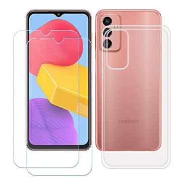 Imagem de Capa FZYM para Samsung Galaxy M13 + pacote com 2 película protetora de tela de vidro temperado, capa protetora de silicone TPU gel macio transparente fina para Samsung Galaxy M13 (6,7")
