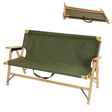 Imagem de Cadeira de acampamento dupla dobrável portátil para 2 pessoas com apoio de braço de madeira para piquenique de viagem ao ar livre, dobra, verde, 116 * 43 * 63,5 cm