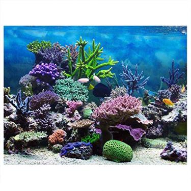 Imagem de Zerodis Pôster de fundo de tanque de peixes de aquário adesivo de PVC, adesivo de pintura de papel de parede de paisagem decoração coral subaquática (76 * 30 cm)
