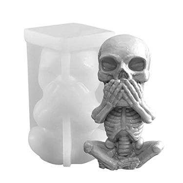 Imagem de vela silicone caveira 3D, criativo escultura em forma caveira fundição feito à mão resina aromática cera para fazer velas faça você mesmo artesanato sabão bolo chocolate cera abelha