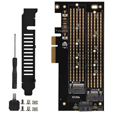 Imagem de ASHATA Cartão adaptador PCIE, PCIE para M.2 SATA+NVME cartão de expansão de disco duplo para SSD M.230 2242 2260 2280 22110 tamanho M.2, PCI-E 3.0 × 4 níveis inferiores design de velocidade total até 40 GBps