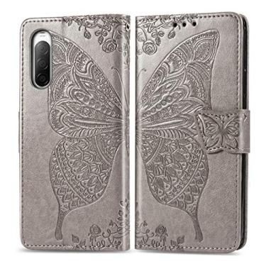 Imagem de HONGYAN Capa de telefone Para Sony Xperia 10 II Butterfly Love Flor Em relevo caso de couro flip horizontal com suporte/cartão/carteira/cordão Capa protetora