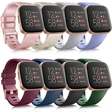 Imagem de Pacote com 8 pulseiras esportivas compatíveis com Fitbit Versa 2/Fitbit Versa/Versa Lite/Versa SE, pulseiras de substituição clássicas de silicone macio para Fitbit Versa 2, smartwatch feminino masculino (pacote com 8, G)
