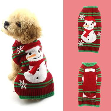 Imagem de Suéter de Natal Yu-Xiang com estampa de boneco de neve, suéter natalino, suéter de natal, suéter de neve, vermelho e verde listrasYu-Xiang Medium