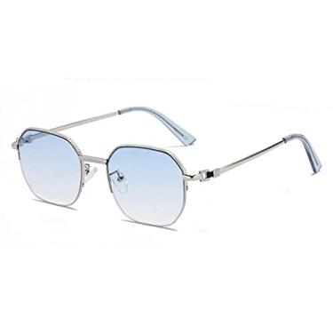 Imagem de Óculos de Sol Quadrado Meia Armação Masculina Moda Metal Design de Luxo Óculos para Mulheres Óculos Masculinos, C20 Prata Azul, A