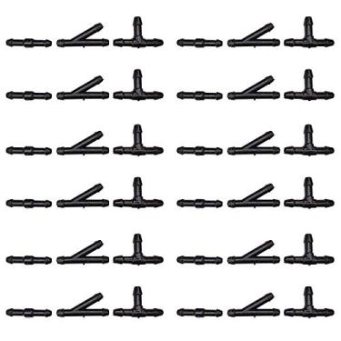 Imagem de 36 peças de conector de mangueira de água de para-brisa, conector de mangueira de para-brisa de carro BUENNUS 2-Way I tipo 3 vias conectores de bocal tipo T/Y preto universal limpador de para-brisa tubo de fluido divisor de ajuste