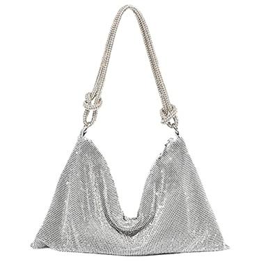 Imagem de Bolsa Hobo com strass para mulheres chique para noite bolsa brilhante para viagem férias 2022, Prata