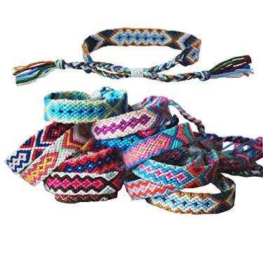 Imagem de Pulseiras Tangser Nepal de Amizade com um fecho de nó deslizante para mulheres, crianças, meninas, meninas VSCO e homens – ajustável – Mistura de cores aleatórias (pacote com 12)