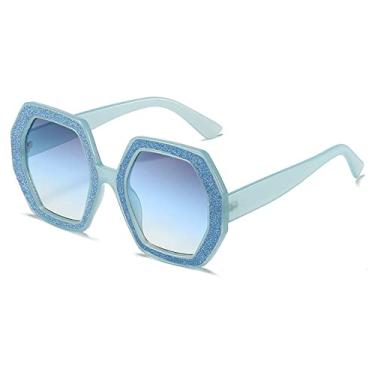 Imagem de Óculos de sol de cristal de tamanho grande quadrado vintage polígono para mulheres moda gradiente brilhante óculos de sol femininos, cinza azul, sem estojo