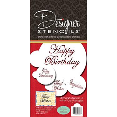 Imagem de Designer Stencils Conjunto de estênceis de bolo de celebração com script, bege/semitransparente