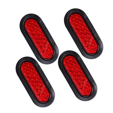 Imagem de NPAUTO 4 peças luzes traseiras de reboque ovais de 6" 24 luzes de freio vermelhas LED parada de girar luzes traseiras à prova d'água montagem embutida para caminhão RV