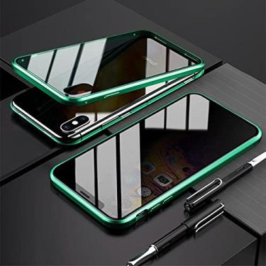 Imagem de Capa de telefone de metal de privacidade de vidro temperado magnético 360 ímã capa antiespião para iphone xr xs x 11 pro max 8 7 6 plus se 2020, verde, para iphone 12