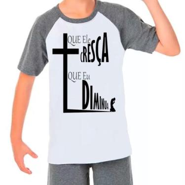 Imagem de Camiseta Raglan Gospel Evangélica Cinza Branco Infantil02 - Design Cam