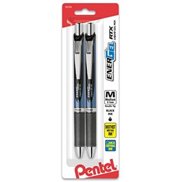 Imagem de Caneta de gel líquido retrátil de luxo RTX da Pentel EnerGel, Embalagem com 2, Preto, 0.7mm Needle