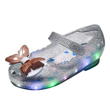 Imagem de Sandálias infantis para meninas com luz LED sapatos luminosos sapatos casuais sapatos de gelatina laço sapatos de princesa chinelos de verão sandálias (branco, 15 (150))