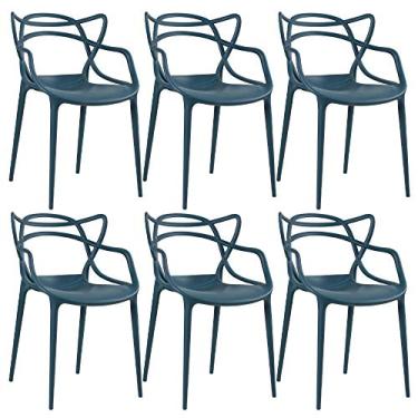 Imagem de Loft7, Conjunto Kit 6 Cadeiras Design Allegra Polipropileno Injetado Alta Densidade Empilhável Sala Cozinha Jantar Bar Jardim Varanda Azul Petróleo