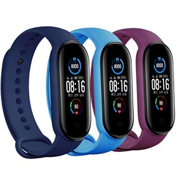 Imagem de Kit 3 Pulseiras NSmart compatíveis com MI BAND 5/6 + Película - Nandos-Store (Kit 3 Azul Petróleo+Azul claro+Roxa)