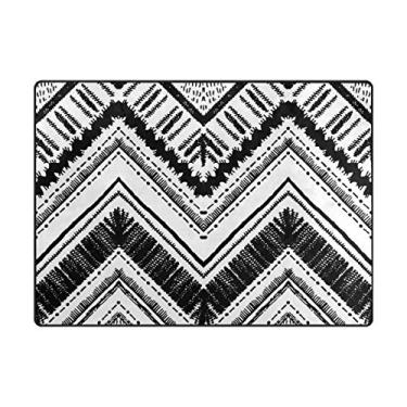 Imagem de ALAZA Tapete étnico preto e branco listrado tribal 1,2 m x 1,6 m, sala de estar, quarto, cozinha, tapete impresso em espuma leve