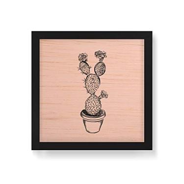 Imagem de Arte Maníacos Quadro Decorativo em Madeira Cactus Vintage - 30x30cm (Moldura caixa em laca preta)