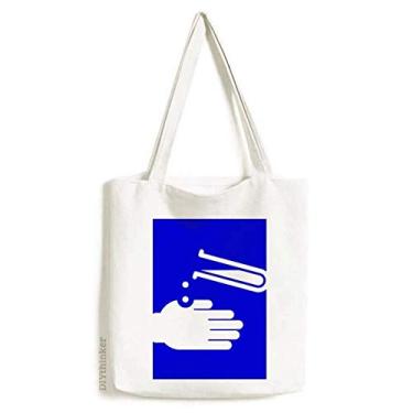 Imagem de Bolsa de lona quadrada azul de corrosão com estampa de aviso bolsa de compras casual