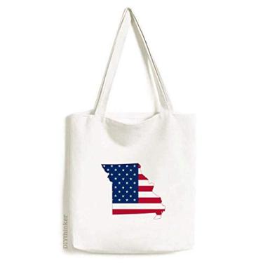 Imagem de Missouri USA Map Stars And Stripes Flag Shape Tote Canvas Bag Shopping Satchel Casual Bolsa