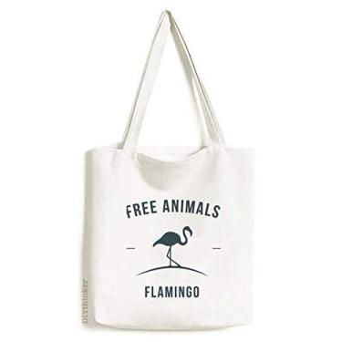 Imagem de Sacola de lona com desenho animado flamingo animal azul bolsa de compras bolsa casual bolsa de mão