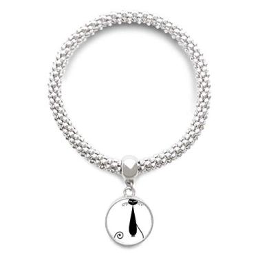 Imagem de DIYthinker Pulseira de prata de Halloween com contorno de animal para amantes de gatos preto com pingente de corrente ajustável