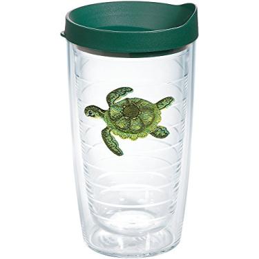 Imagem de Tervis Copo de viagem com isolamento térmico de parede dupla Tropical Animal Collection Made in USA mantém as bebidas frias e quentes, 473 ml, tartaruga