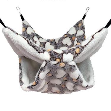 Imagem de Yu-Xiang Rede de Hamster de camada dupla Love Starfish Pequeno animal de estimação de algodão Ninho de habitat de ratos, saco de dormir para pendurar esquilo para porco-espinho da Índia Totoro Sugar Gliders Bed House (Amor Marrom)