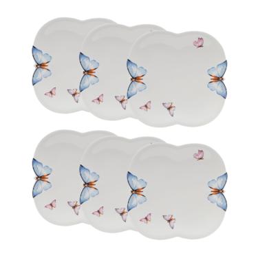 Imagem de Cj 6 Pratos Rasos de Porcelana Branca Borboletas 24cm Wolff