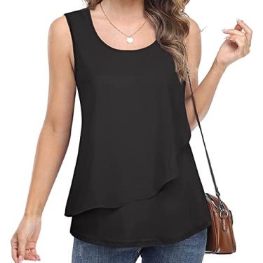Imagem de Camisetas femininas de verão sem mangas regatas sólidas gola redonda para férias ajuste clássico colete cami macio, preto, P (busto: 88 cm)
