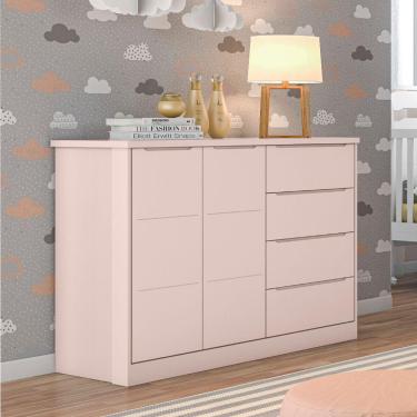 Imagem de Cômoda Infantil Diamante 2 Portas e 4 Gavetas com Cabideiro 100% MDF Cor Rosé - Phoenix Baby