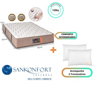 Imagem de Colchão Sankonfort Tranquillité King 193x203x30 + 2 Travesseiros Fibra