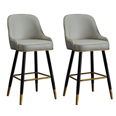 Imagem de Cadeiras de jantar cadeiras de sala de jantar conjunto de 2 bancos de bar de couro PU grosso acolchoado cozinha café da manhã cadeiras de bar com apoio de braço e apoio para os pés, bancos de bar de bar de encosto alto para casa cozinha balcão de ilha tudo é