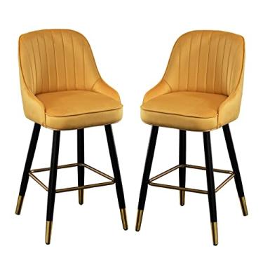 Imagem de Cadeiras de jantar cadeiras de sala de jantar elegantes bancos de bar conjunto de 2 cadeiras de balcão de cozinha de veludo com encosto, cadeiras de bar de café da manhã bancos altos para cozinha ilha/bar doméstico, rosa/verde/azul/cinza claro/amarelo
