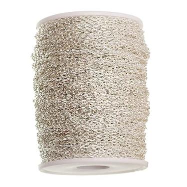 Imagem de Deevoka Corrente de cabo de ligação, correntes de joias, corrente de extensão de 16,4 pés, rolo de corrente artesanal faça você mesmo, correntes de colar para, Cor prata