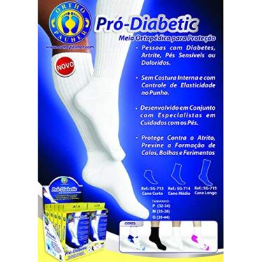 Imagem de Meia Ortopédica para Proteção Pro-Diabetic, Ortho Pauher, Branco/Rosa, Médio