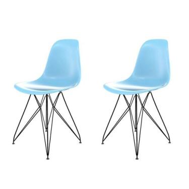 Imagem de Conjunto Com 2 Cadeiras Eames Eiffel Azul Claro E Preto - Emporio Tiff
