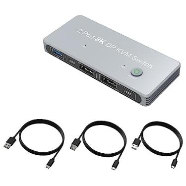 Imagem de MOUDOAUER Interruptor de monitor duplo 2x1 dispositivo compartilhamento de monitor caixa seletora 8K/30Hz, 4K/144Hz, 2 em 1 saída HDMI USB Displayport KVM Switch USB KVM Switcher