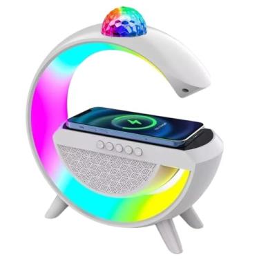 Imagem de Luminária G Speaker Caixa de Som Bluetooth Mesa Quarto com Despertador e Carregamento sem fio por Indução Magnetico Luz RGB com Globo de Luz