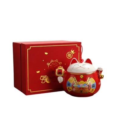 Imagem de Arroz Gato Chá Cerâmico Selado Frasco de Chá Doméstico Pu'er Viagem Portátil Armazenamento Itens Jarra Caixa de Presente - Grande Vermelho (caixa de presente única)
