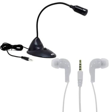Imagem de Kit Microfone Multimídia De Mesa + Fone Slim Branco C/ NF
