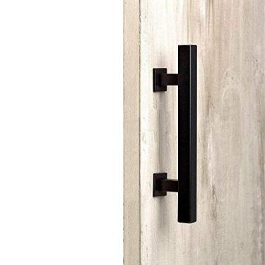 Imagem de Maçaneta de porta de celeiro de tubo quadrado de 25,4 cm, alça e kit embutido, para portas, móveis de cozinha, armário, gavetas, preto