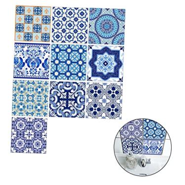 Imagem de NUOBESTY 10 Pcs Adesivos de azul e branco de porcelana azul e branca ladrilhos decoração de piso adesivo de parede à prova d'água adesivo de parede antiderrapante luminoso PVC